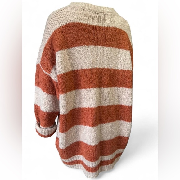 Goodnight Macaroon Oversized Striped Crewneck Sweater in Rust & Cream - Picture 4 of 5